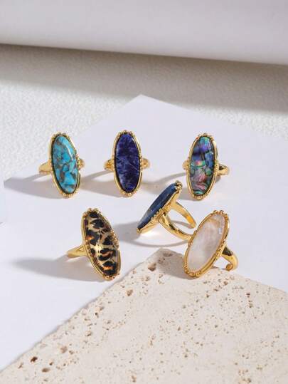 1pc Stone Abalone Shell Metal Fashionable All-Match Elegant Ring For Women Daily Wear