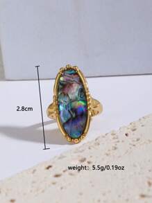 1入石頭鮑魚殼金屬時尚百搭優雅指環，適用於女性日常穿著