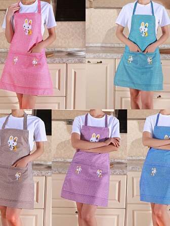 1pc/3pcs Polyester Plaid Rabbit Apron With Pocket And Adjustable Halter. Oil And Dirt Resistant. Suitable For Chefs, Gardeners, Cooks, Bakers, Florists, Artists, Baristas And Waiters.