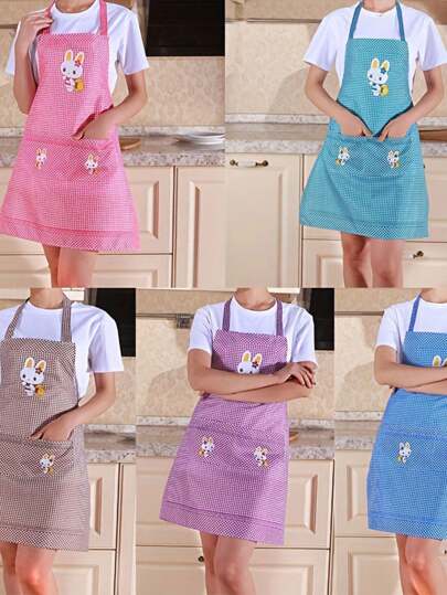 1pc/3pcs Polyester Plaid Rabbit Apron With Pocket And Adjustable Halter. Oil And Dirt Resistant. Suitable For Chefs, Gardeners, Cooks, Bakers, Florists, Artists, Baristas And Waiters.