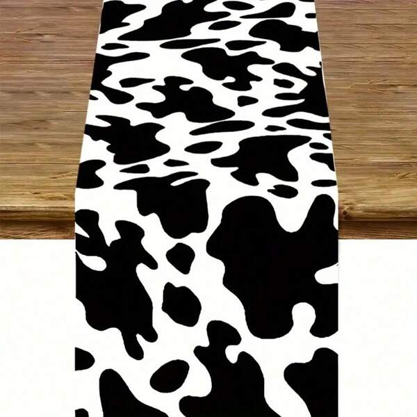 One Black And White Farm Cow Printed Tablecloth, Western Farm Cowboy Themed Tablecloth For Birthday Party Decoration, Home Kitchen Table Accessories