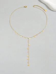 1 Stück 18K Vergoldete Y-Form Kette mit handgefertigtem kleinem runden Anhänger aus Edelstahl, Frauen Halskette