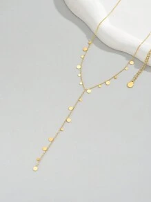 1 Stück 18K Vergoldete Y-Form Kette mit handgefertigtem kleinem runden Anhänger aus Edelstahl, Frauen Halskette