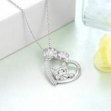Collar con colgante creativo y encantador de huella de pata de perro Yorkie con forma de corazón para mujeres, joyería de mascotas perro de moda, accesorio animal, decoración única de perro para amantes de los perros, regalo de cumpleaños y San Valentín - Plateado - Ver 3