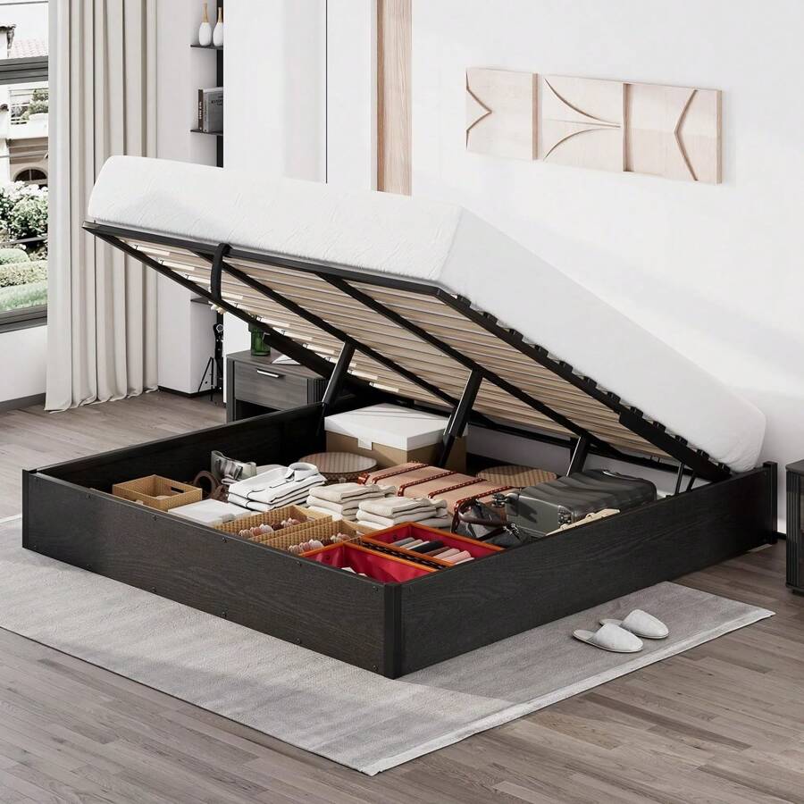 Lift Up Storage Platform Bed Frame Without Headboard, Metal Bed Frame ...