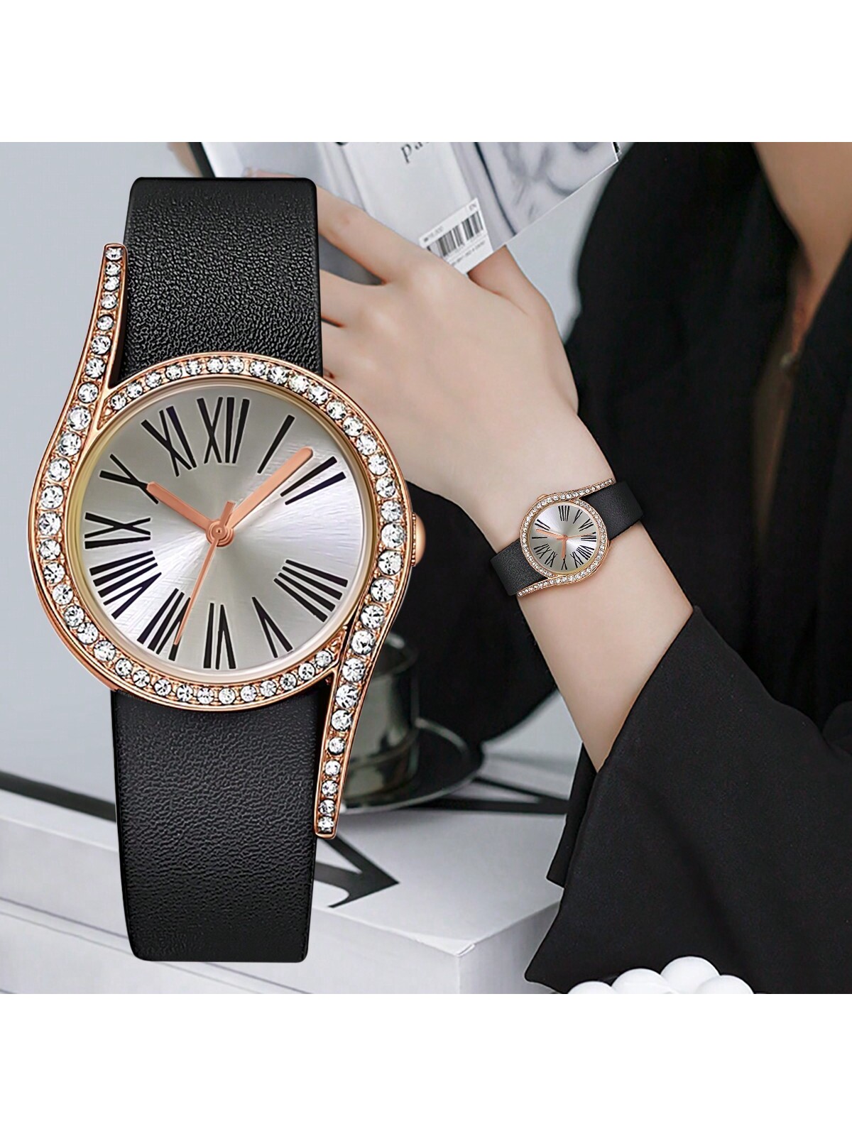 ساعة معصم كوارتز بعقارب رومانية راقية و أنيقة للسي...