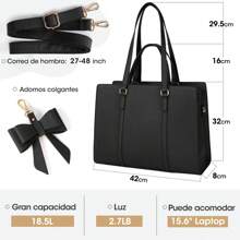 Bolsas de mujer para Laptop 15.6 Pulgadas Maletin para laptop mujer Impermeable Tote bag mujer de Gran Capacidad - Negro - Ver 5