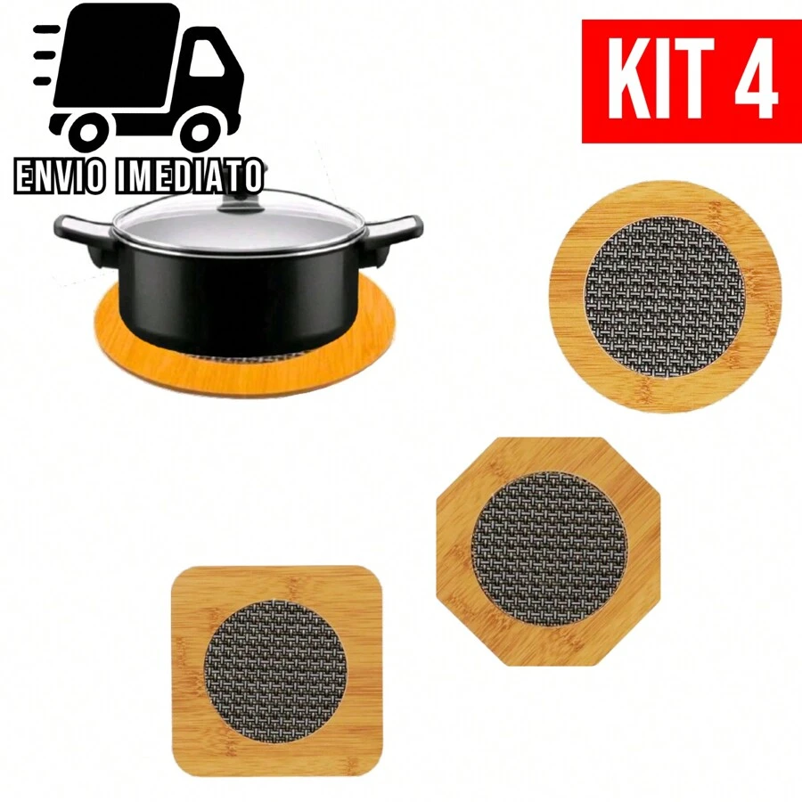 Kit 4 Descanso de Panela Bambu Redondo Porta Panela e Travessa para Mesa Cozinha Achadinhos da Shoppe Casa Baratinho - Marrom Claro - Visão 1