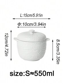 One White Stone-Pattern Ceramic Stew Pot With Double-Layer Lid And Water-Sealed Steaming Bowl