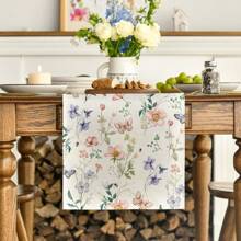 1 pieza Corredor de mesa primaveral con orquídeas y flores silvestres, decoración de mesa de comedor de verano estacional con mariposas para fiestas en el hogar