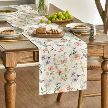 1 pieza Corredor de mesa primaveral con orquídeas y flores silvestres, decoración de mesa de comedor de verano estacional con mariposas para fiestas en el hogar
