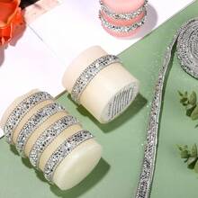 1碼樹脂鑲嵌鑽石帶自粘鑽石帶水晶帶卷筒閃粉樹脂鑲嵌鑽石帶閃閃發亮的鑽石帶，適用於DIY藝術工藝品婚禮裝飾 - 金色 - 查看 7