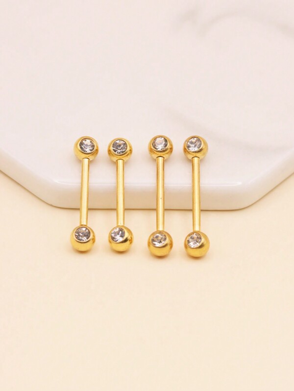 2pcs/Set Fashionable Nipple CZ Barbell Ring Stainless Steel For Women & Men No Piercing Needed Septum Body Jewelry