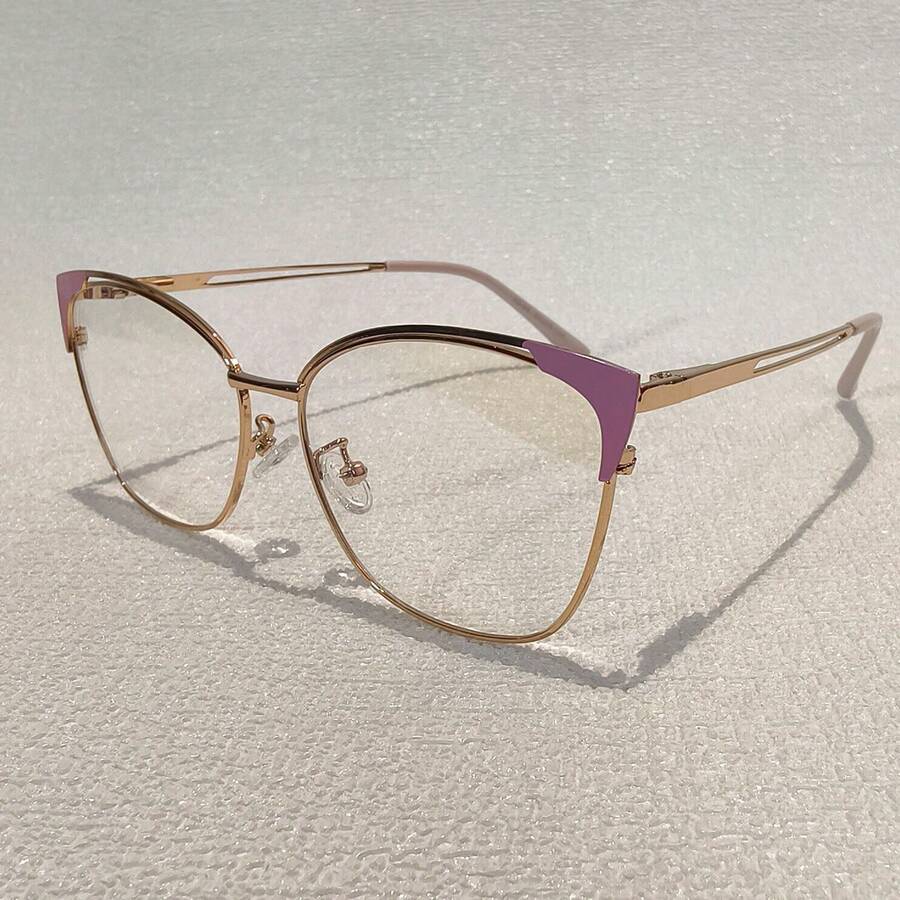 1pc Fashionable AntiBlue Light CatEye Painted Flat Glasses For Women