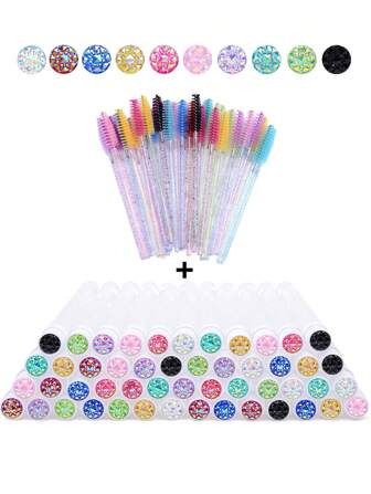 50套睫毛刷睫毛膏刷帶管可重複使用的捲鬚刷在容器裡的一次性眉毛應用器盒批發