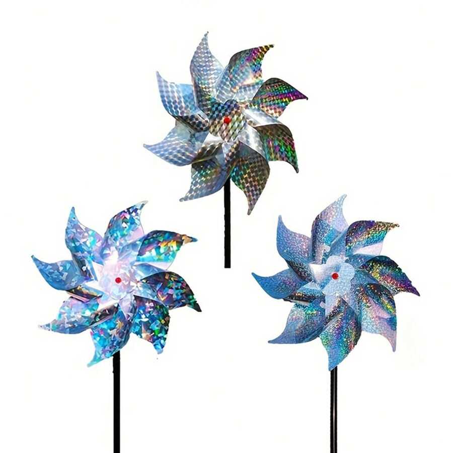 10Pack PreAssembled Shiny Reflective Wind Wheels Silver Bird Blind