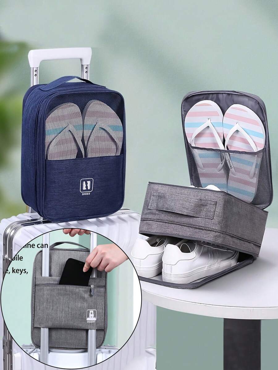 Bolsa de almacenamiento de zapatos de viaje de tercera planta, bolsa de almacenamiento con cremallera y asa portátil para equipaje, bolsa portátil para zapatos, estuche para zapatos, caja de almacenamiento de zapatos, organizador de zapatos, accesorios de viaje para vacaciones, crucero, verano, vacaciones, bolsa de viaje, artículos esenciales de viaje para universidad, dormitorio, escuela, hotel - Multicolor - Ver 1