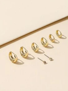 4 Pairs European And American Style Copper Geometric Round Hoop Earrings Featuring Faceted Diamond Cubic Zirconia, Glossy Finish, Daily Accessory For Women - Yellow Gold - View 2