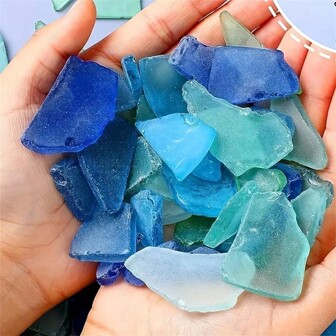 100g Sea Colored Glass Pebbles, Natural Glass Stones With Thin Matte Surface For Handmade Fish Tank Decorations