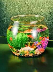 塑料防摔圓形透明金魚缸，用於客人桌面大堂的迷你魚缸分館，圓形辦公室觀賞烏龜魚缸 - 無色 - 查看 4