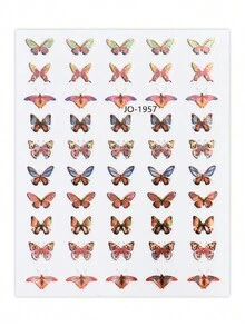 2 tờ Laser Loại bướm Nghệ thuật làm Móng Hình dán , Laser ba chiều Biến đổi dần Con bướm Hoa Đầy màu sắc Baroque Phong cách Móng tay Nhà thiết kế Qủa tặng Đối với Ngày lễ Mẹ - Nhiều màu - Xem 2