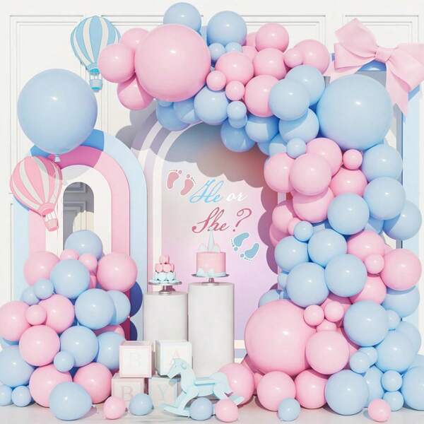 111 Stücke Rosa und Blaue Ballon Bogen Set mit hellrosa und hellblauem Makronen Ballon Blumenkranz für Mädchen, Jungen, Geschlechteroffenbarung, Braut, Baby Dusche, Verlobung, Jahrestag, Valentinstag, Geburtstags Party Dekoration