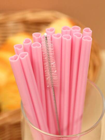 15pcs Reusable Heart Design Straws For Drinking,For Valentine's Day Birthday Party Bridal Shower Wedding Supplies ,Kitchen,Christmas Gift,School Supplies