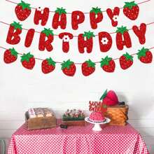 DIY String Glitter Strawberry Birthday Party Decoration Supplies - Strawberry Happy Birthday Sign Banner Bunting Garland Hanging Paper Kit For Strawberry Birthday Theme Party Decorations
