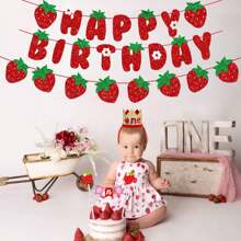 DIY String Glitter Strawberry Birthday Party Decoration Supplies - Strawberry Happy Birthday Sign Banner Bunting Garland Hanging Paper Kit For Strawberry Birthday Theme Party Decorations