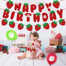 DIY String Glitter Strawberry Birthday Party Decoration Supplies - Strawberry Happy Birthday Sign Banner Bunting Garland Hanging Paper Kit For Strawberry Birthday Theme Party Decorations