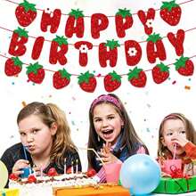 DIY String Glitter Strawberry Birthday Party Decoration Supplies - Strawberry Happy Birthday Sign Banner Bunting Garland Hanging Paper Kit For Strawberry Birthday Theme Party Decorations