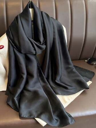 New Satin Pure Black Shawl Scarf 1pc Bandana,Hair Band,Head Band Ideal For Dressing Up Your Look