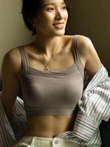 Women's Fixed Pad Sports Bra Wireless Seamless Tube Top, Purple - Purple - View 1