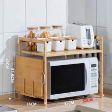 LIVINGANDHOME Living And Home Wooden Spice Rack Organizer,Kitchen Bakers Rack,Microwave Stand, Kitchen Storage Rack Shelf Holder For Spices, Pots, And Pans - Free Standing Kitchen Storage Shelf With Hooks (55*35*67cm/42cm) - Wood Color - View 4