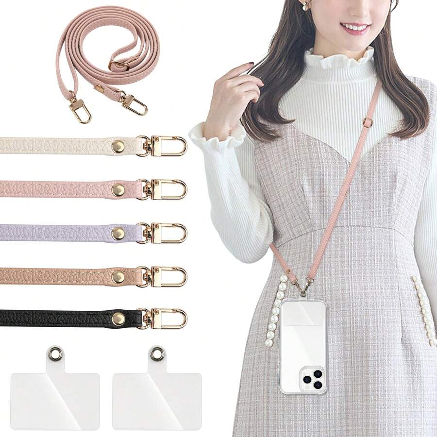 1 件智能手机挂绳包挂绳颈挂带肩带（约 70cm~140cm 可调节长度）防止丢失和保护手机。由皮革制成。适用于智能手机。可用于单肩包斜挎包防掉落等手机挂饰