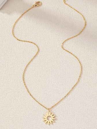 Halsband i rostfritt stål pläterat Sun Totem Pendent Halsband För Charm Kvinnor Födelsedagsfest Modesmycken