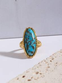 1入石頭鮑魚殼金屬時尚百搭優雅指環，適用於女性日常穿著