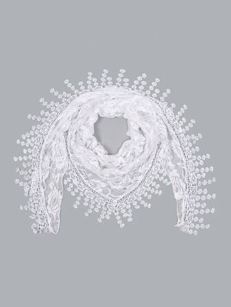 1pc Solid Color Rose Lace Tassel Trim Bridal Shawl Triangle Scarf
