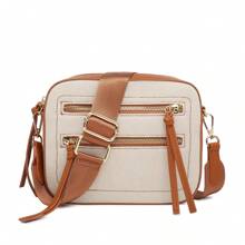 Small Crossbody Purse Multipocket Purse Matching With Contrast Color - Camel - View 1