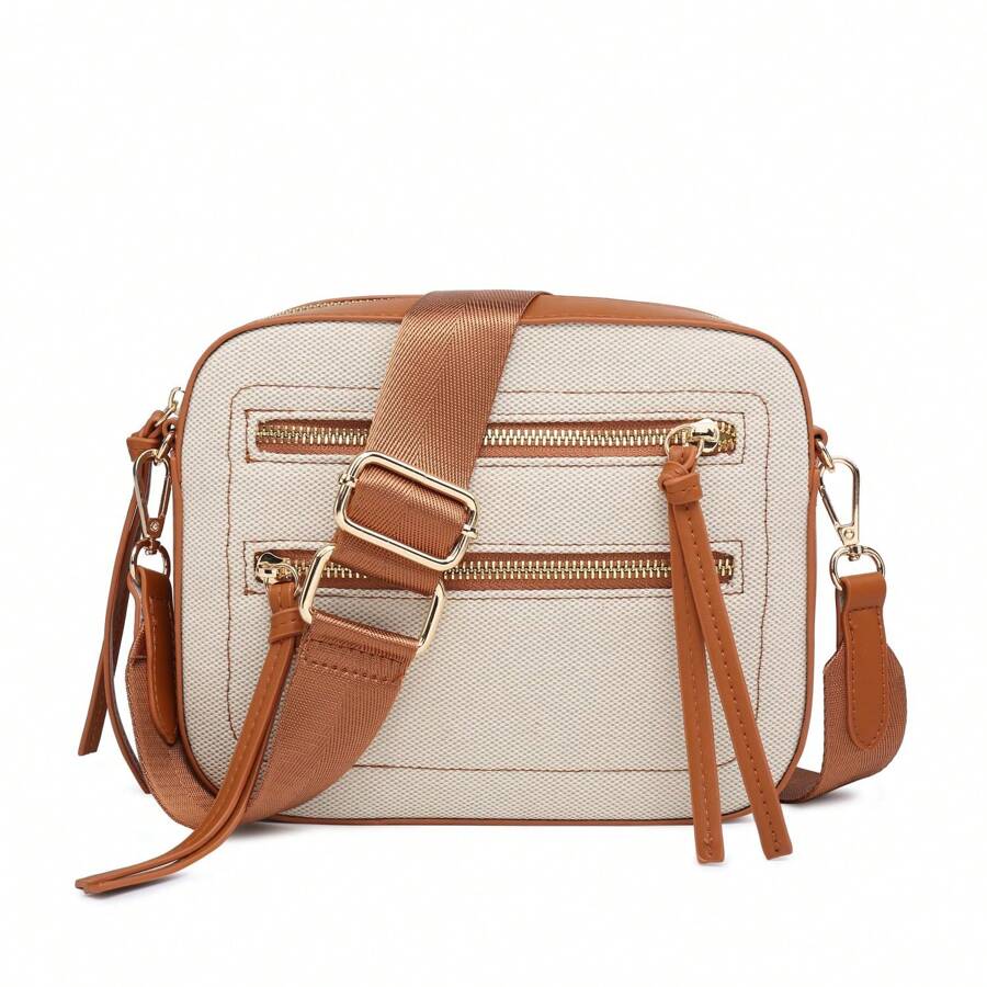 Bolsos cruzados de mujer Ribete en contraste Multicompartimento Liso Ajustable Casual Vacación De moda - Camel - Ver 1