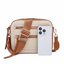 Small Crossbody Purse Multipocket Purse Matching With Contrast Color - Camel - View 3