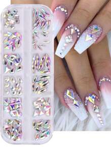 12pcs Crystal Nail Art Rhinestones, AB Color Asymmetric Mixed Shapes Glass Gems, Shiny Sequins, Suitable For Summer Nail Salon Design, DIY Nail Jewelry Accessories Nails Nail Supplies Nail Charms - Multicolor - View 2
