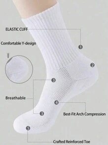 Sports Outdoor 1/5pairs Unisex Pure White Minimalist Solid Fashion Sports Socks For Daily,Thick Terry Cushion Breathable Sweat-Absorbent Anti-Slip Over-The-Calf Sports Socks