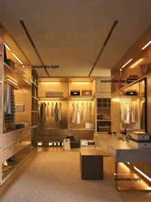 1条LED智能感应灯带，USB充电，暖白光，磁吸式可拆卸，可调光，电池供电，适用于衣柜、橱柜、楼梯等场所。