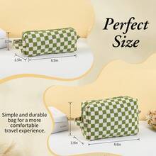 格紋化妝包，綠色旅行化妝包可愛的化妝包是少女女兒的禮物伴娘求婚禮物女性禮物格紋小袋子姐妹禮物綠色化妝包化妝小袋化妝品收納組織器化妝品袋化妝品組織袋