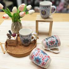 1pc Colorful Patterned Mug, 360ml Coffee Cup, Creative Design, Suitable For Daily Use At Home, Best Choice For Gift - Light Blue - View 2