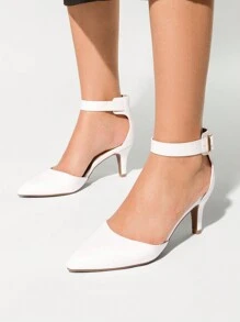 Women's Low Heel Ankle Strap Elegant Dress Pump Shoes - trắng - Xem 4