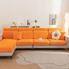 1 件纯色珊瑚绒沙发垫套，现代简约弹力珊瑚绒沙发裙适合客厅家居使用 - 橘色 - 查看 8