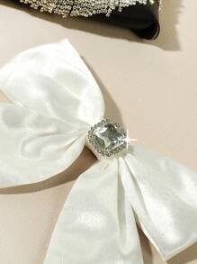 1pc Casual Fashion Solid Color Black/White Ribbon Bow Tie With Pearls, Suitable For Dates Or Parties Matching