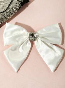 1pc Casual Fashion Solid Color Black/White Ribbon Bow Tie With Pearls, Suitable For Dates Or Parties Matching